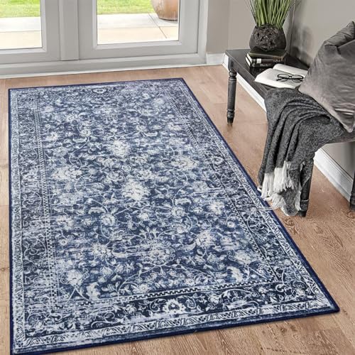 Area Rug 3x5 Washable Entryway Rug Non Slip Blue Kitchen Rugs