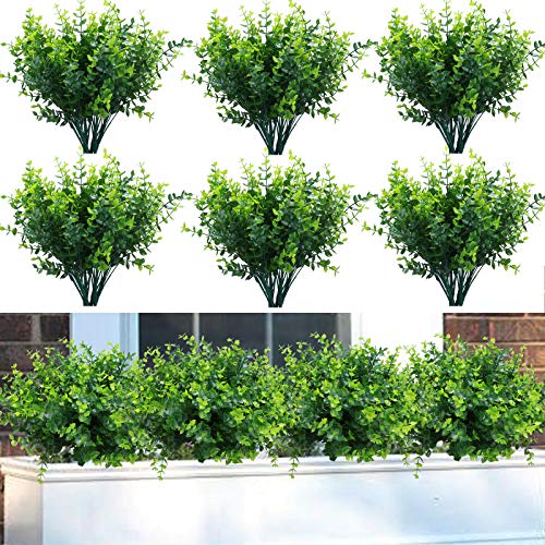 summer flower 10 Pack Artificial Boxwood Stems for Outdoors Unfading in The Sun Plastic Faux Plants Fake Foliage Shrubs Greenery for Garden Office Patio Wedding Farmhouse Indoor Decoration