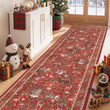 3x8 Christmas Runner Rug for Hallway,Washable Kitchen Rug,Red