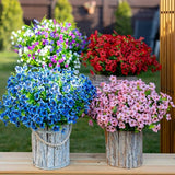 AXYLEX Artificial Flowers for Outdoors, 16 Bundles Fake Plants (Blue) | UV resistant faux plastic flowers, no fade artificial greenery – garden, patio, porch & home