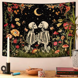 Wegklazax Floral Skeleton Lovers Tapestry Aesthetic Skull Gothic Tapestry for Bedroom The Lovers Wall Hanging for Bedroom Living Room Skull 36×48 Inches