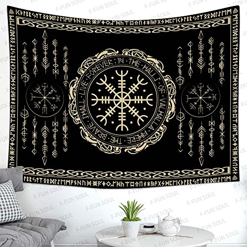 F-FUN SOUL Nordic Vikings Tapestry, Large 40x30inches Soft Flannel, Vegvsir Symbol Amulet Celtic Rune Scandinavian Aesthetic Mythology Tapestry Wall Hanging for Bedroom Living Room Decor GTZYFS1738