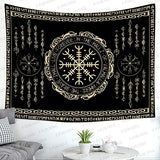 F-FUN SOUL Nordic Vikings Tapestry, Large 40x30inches Soft Flannel, Vegvsir Symbol Amulet Celtic Rune Scandinavian Aesthetic Mythology Tapestry Wall Hanging for Bedroom Living Room Decor GTZYFS1738