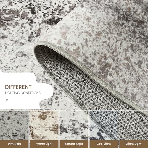 Living Room Rug 9x11 Coffee Area Rugs Machine Washable Abstract Boho Large Rug Non-Slip Non-Shedding Faux Wool Indoor Vintage Carpet for Bedroom, Classroom, Dining Room, Kids Playroom