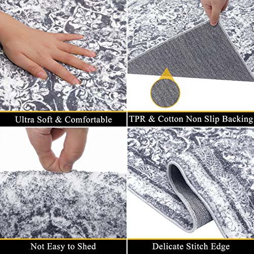 Vaukki Hallway Runner Rug, Vintage Shaggy Soft Laundry Rug 2' x 6', Non Slip Boho Entryway Runner Mat, Grey Washable Farmhouse Kitchen Area Carpet Runner for Bathroom, Entryway and Bedroom