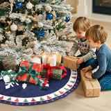 MACTING Christmas Tree Skirt, 30 Inch Round Blue Polyester Christmas Tree Skirts with Big Snowflake and Christmas Tree Printed for Holiday Party Rustic Xmas Tree Decoration