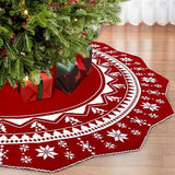 Christmas Tree Skirt 60 Inch, Double-Sided Knit Red Tree Skirt with Snowflakes Patterns Large Knitted Xmas Tree Skirt Rustic for Christmas Trees Party Holiday Christmas Decorations