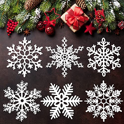 MIAHART 12 inches Large White Snowflakes Ornaments 6 Pack Big Plastic Glitter Snowflake Ornaments for Christmas Tree Winter Indoor Outdoor Window Giant Craft Hanging Snowflakes Decorations