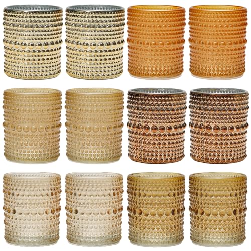WDHODEC Gold Candle Holders 12 PCS, Glass Votive Tealight Candle Holders for Fall Thanksgiving Christmas Table Centerpiece Wedding Decorations
