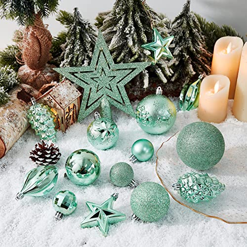 Christmas Ball Ornaments - 43pcs Shatterproof Christmas Tree Decorative Hanging Ornaments with Loop for Xmas Holiday Party Wreath Home Decoration, Mint Green(Combo of 10 Ball and Shaped Styles)