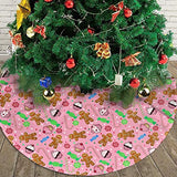 Cute Gingerbread Candy Christmas Tree Skirt 36 Inches Pink Santa Tree Skirts Farmhouse Xmas Tree Mat Ornaments Decorations