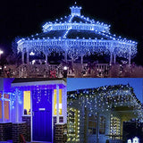 300L LED Icicle Lights, Blue+White Window Curtain Lights,8 Modes with 30V Plug in for Wedding, Party, Bedroom, Home, Garden, Outdoor, Indoor Wall,Christmas Decorations,Connectable(Blue+White)