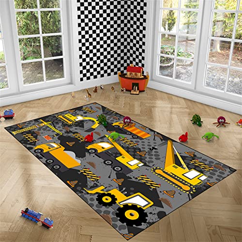 Construction Rugs for Boys Room Play Mat for Cars and Trucks PlayMat Kids Rugs for Playroom Car Carpet for Kids Room Construction Decor for Boys Room,Grey 2'5''×4'