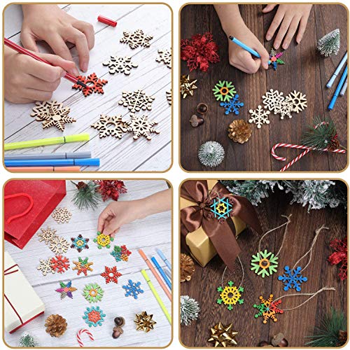 T-Antrix 50pcs DIY Wooden Snowflakes Unfinished Wood Ornaments Cutouts Christmas Wood Snowflake for Christmas Decoration Christmas Tree Hanging Embellishments and Craft DIY with Strings