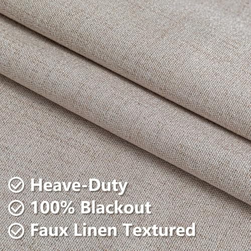 100% Blackout Curtains 84 inch Length 2 Panels Faux Linen Long Drapes for Bedroom Nursery Living Room Black Out Room Darkening Curtain Thermal Insulated Back Tab Rod Pocket(W52 x L84, Beige)