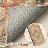 Tangsoo Orange 5x7 Washable Area Rugs for Living Room, Vintage Non Slip Rug