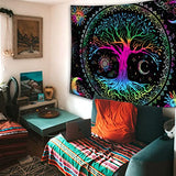 Kanuyee Tree of Life Wall Tapestry - Yin and Yang Sun Moon Star Galaxy Mandala - Black Aesthetic for Room Decor (35''H 47''W)