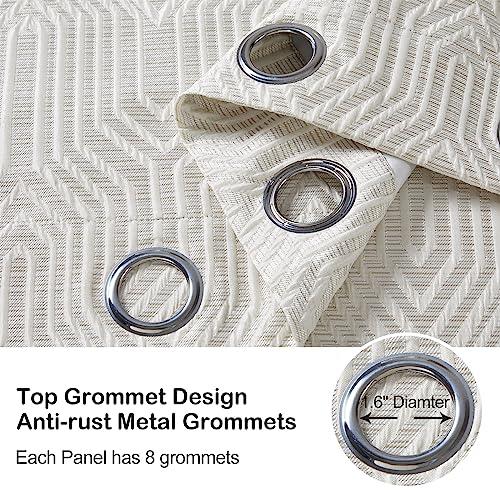 Beige and Silvery 100% Blackout Jacquard Geometric Pattern Curtains,52 Inch Wide 84 Inches Long 2 Panels, Thermal Insulated Noise Reducing Anti-Rust Grommet Drapes for Bedroom Living Room, Cream