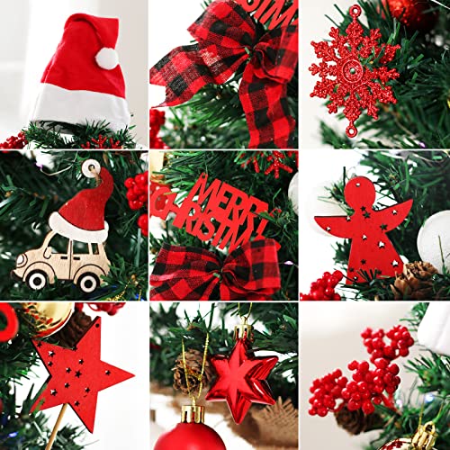 BSTCRAFT Mini Christmas Tree, 22 inches, Green, Artificial Tree with Lights, Santa Christmas Hat, Mini Christmas Ornaments for Tabletop Decorations
