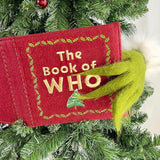 Whimsical Christmas Tree Decorations, Funny Elf Reading The Book of WHO Christmas Tree Topper Ornaments Farmhouse Xmas Decor for Table Mantel Porch Holiday Party Gifts