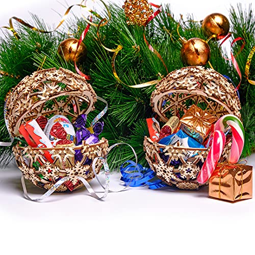 Wood Trick Christmas Ball 3D Wooden Puzzles for Adults to Build - Great Christmas Decor - Store Your Gifts - 5x4.7 in - Wooden Model Kits for Adults