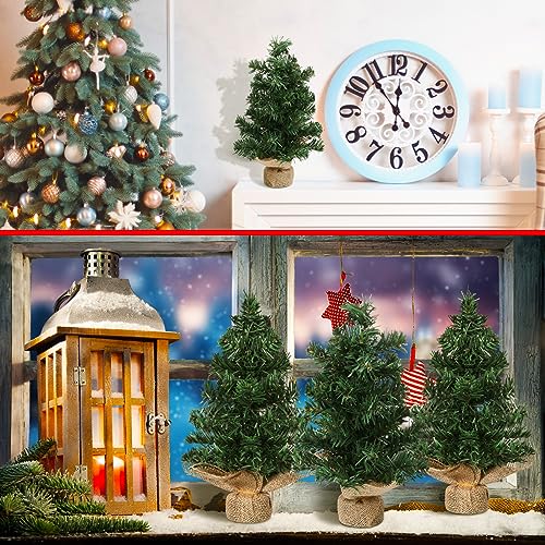 Yinder Tabletop 6 Pcs Mini Christmas Tree 11.81 Inch Artificial Mini Xmas Miniature Pine Christmas Tree with Linen Base for Xmas Holiday Decorations Indoor Home Kitchen Dining Table
