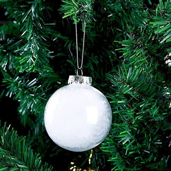 16 pcs Hanging Clear Plastic Fillable Ornaments, 2.36" DIY Christmas Balls Craft Ornaments for Christmas Tree, Halloween and Wedding Birthday Party Decorations, Creative Gifts (60 mm)