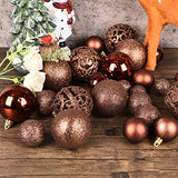 Christmas Balls Tree Ornaments Set, Shatterproof Xmas Decorations Set with Reusable Hand-held Gift Package for Holiday Indoor Tree Decor (100, Brown)