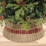 KI Store Christmas Tree Collar 28-Inch Red and Black Plaid Christmas Tree Decorations Alternative Tree Skirt Christmas Tree Ring
