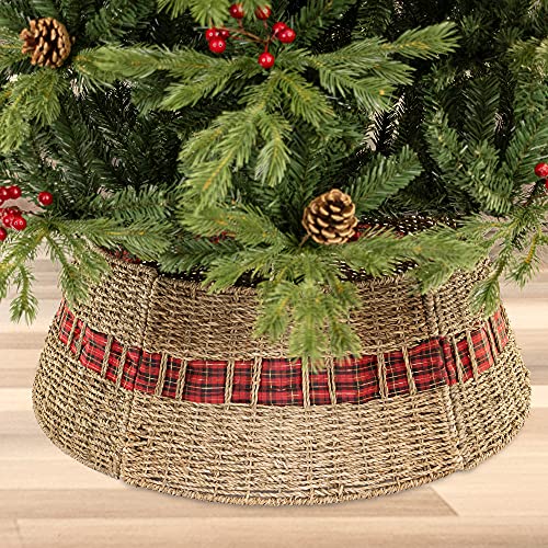 KI Store Christmas Tree Collar 28-Inch Red and Black Plaid Christmas Tree Decorations Alternative Tree Skirt Christmas Tree Ring