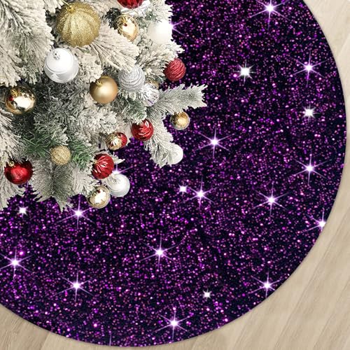 MODFUNS Purple Christmas Tree Skirt 36 Inch Sequin Xmas Tree Skirt Halloween Christmas Tree Skirt Sequins Tree Carpet Halloween Ornament Xmas Tree Skirt Mat Glitter Tree Skirts for Party