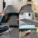 Custom Size Backed Non-Slip Area Rugs Runner, Easy Clean, Waterproof Runner Rugs for Hallway Entryway, Kitchen, Laundry, 2FT x 6FT, Gray Stripe
