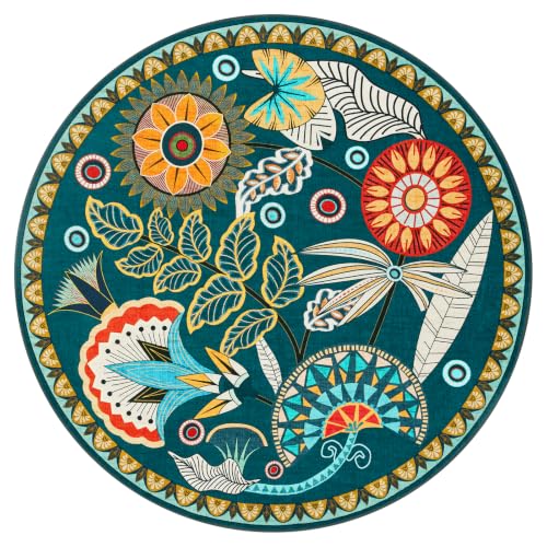 Joydeco Egypt Floral 5FT Round Rug, Washable Circle Bedroom Playroom Rug