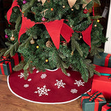MACTING Christmas Burlap Tree Skirt, 30 Inch Red Countryside Tree Skirt with White Snowflake Printed, Small Rustic Tree Mat for Home Party Holiday Winter Indoor Xmas Decorations
