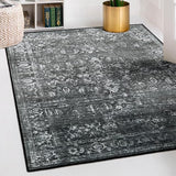 Lahome Margot Vintage 5x7 Area Rugs - Washable Non-Slip Boho Living Room Rugs for Under Table, Black Low Profile Soft Faux Wool for Bedroom, Dinning Room, Nursery, Playroom