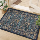 2x3 Entryway Rug, Washable Vintage Floral Area Rug, Dark Blue
