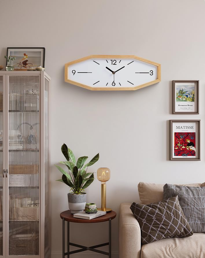 DaguyS Wooden Retro Wall Clocks, 18 Inches Square Clocks Rectangular Wall Clock Battery Operated Silent Non-Ticking, for Kitchen Living Room Office Home Desk Bedroom (Primary Color)