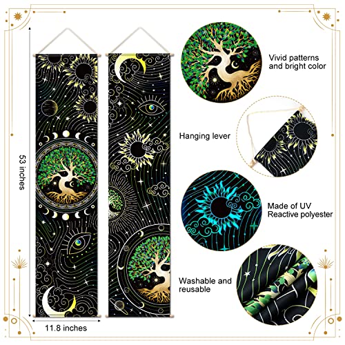 Tiamon 2 Pieces Black Light Art Wall Decor Trippy Blacklight Tapestry UV Reactive Tapestry Poster Banner Aesthetic Room Hanging Backdrop for Hippie Bedroom Home Decoration(Tree of Life)