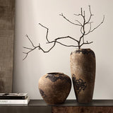 Wabi Sabi Pottery Vase, Brown Ceramic Vase for Home Decor - Handmade Rustic Farmhouse Centerpiece with Organic Texture, Neutral Table & Shelf Decor Vase (Small)