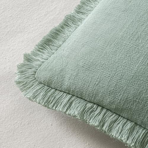 MIULEE Boho Linen Fringe Decorative Throw Pillow Covers Aqua Green 20x20