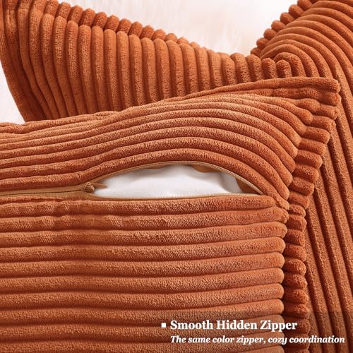 decorUhome Fall Corduroy Rust Throw Pillow Covers 26x26 Set of 2