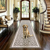 Hallway Runner Rug 2x10 ft,Washable Indoor Brown Entryway Carpet with Non Slip Rubber Backing,Low Pile Heavy Duty Kitchen Floor Mat for Entrance & High Traffic Areas
