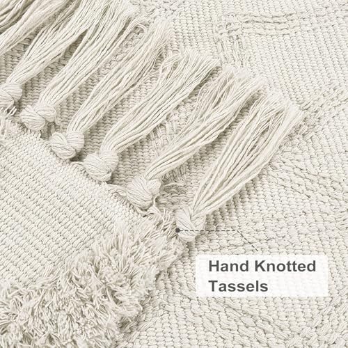 Uphome Boho Washable Runner Rugs 2' x 5', Woven Tufted Neutral Hallway Runner Rug with Fringe, Beige Cotton Farmhouse Entryway Rug, Tribal Accent Bedroom Floor Carpet for Bedside Laundry Kitchen