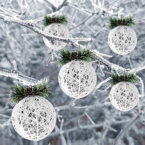 Christmas Ball Ornaments, 4pc Set White Pinecone Rattan Thread String Christmas Tree Ornament Xmas Trees Wedding Party Decorations