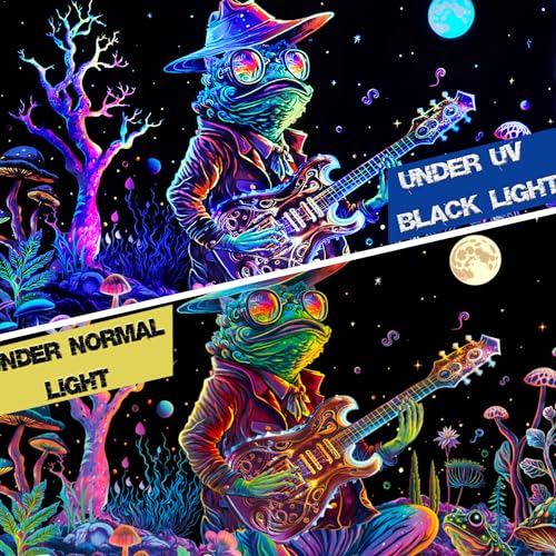 Galoker Blacklight Frog Tapestry Fantasy Neon Mushroom Tapestries UV Reactive Plant Floral Wall Tapestry Galaxy Space Tapestries Wall Hanging for Home Decor(H51.2×W59.1 inches)