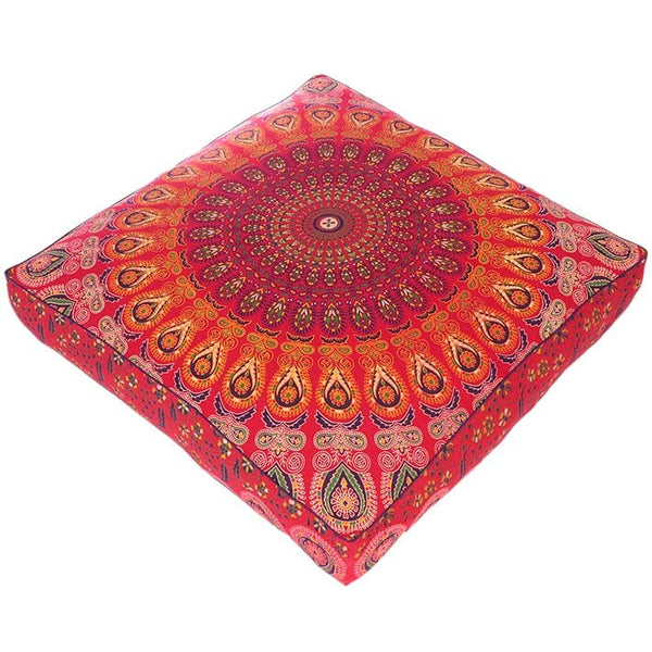 Mandala Floor Pillow Cover Meditation Cushion Seating Throw Hippie Round Colorful Decorative Bohemian Indian Pouf Ottoman Handmade Cover ONLY (Red, 35" x 35")