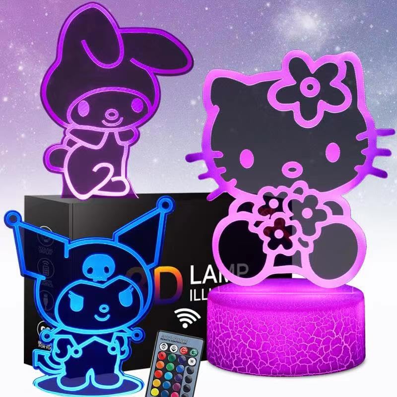 sunduck Pink Kitty Acrylic Night Light with Corded Control- Dreamy Girls Room Decor, Perfect Birthday/Christmas Gift for Kids, Unique Holiday Present (Kitty3PC)