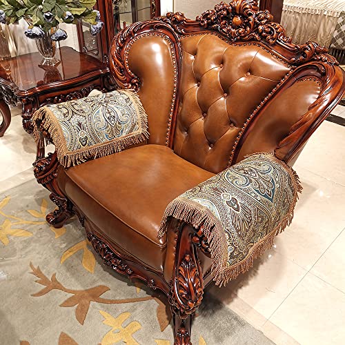 Luxury Couch Arm Covers, Washable Armrest Protectors for Leather Sofa, Anti Slip Recliner Chair Arm Covers Set of 2 (FLKF-Coffee)