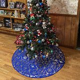 Christmas Tree Skirt, 48 inches Large Red Flannel Tree Mat with Gilded Christmas Patterns Skirt for Xmas Tree Holiday Party Decorations Indoor Outdoor with 1 Christmas Stocking (Blue)