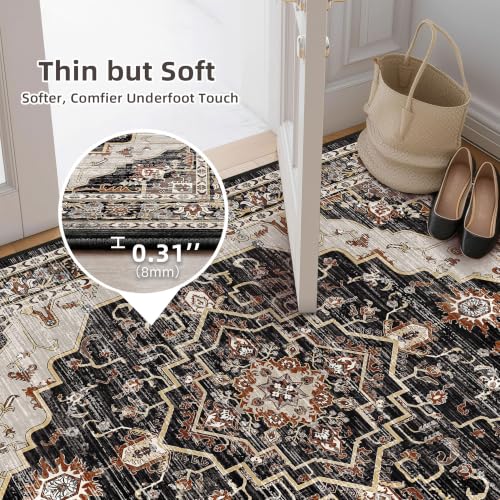 2x3 Washable Entryway Rug, Black Rusty Red